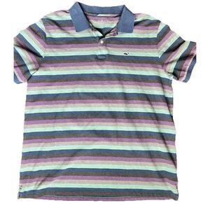 Vineyard Vines Polo Shirt Mens L Multicolor Striped Whale Logo Preppy Coastal